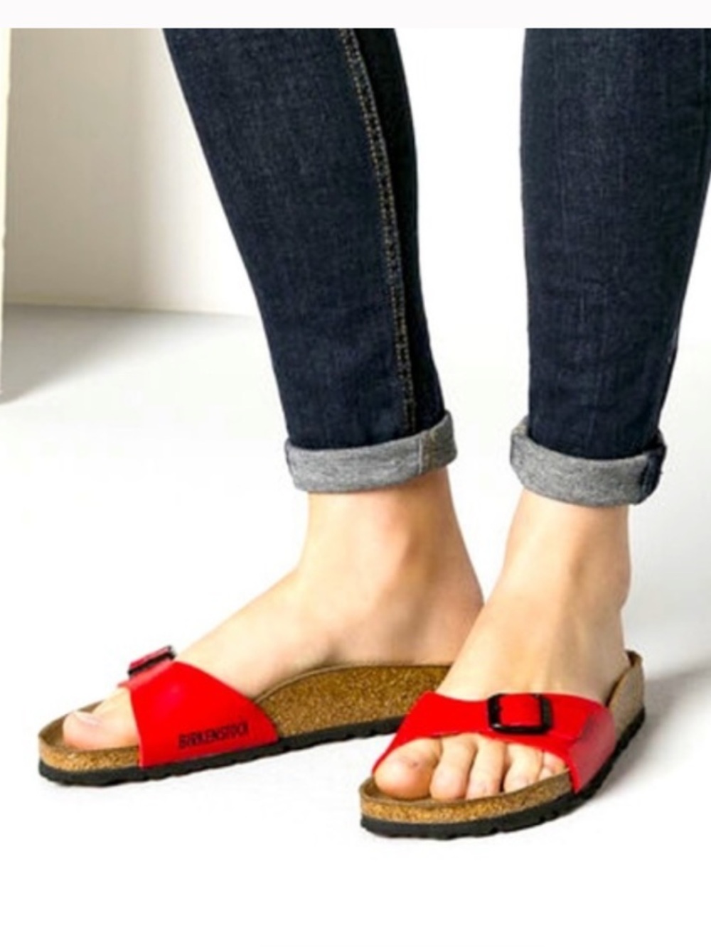 Birkenstock red patent madrid sandals new in box euro 35 sz ladies or kids 4-4.5